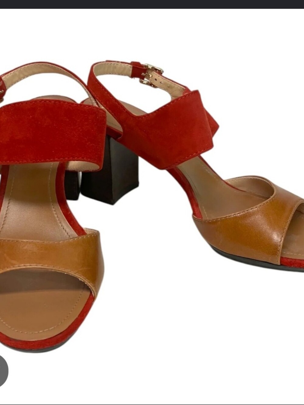 TOD'S 41/10 Women's Two-Tone Red and Brown Block Heel Sandals